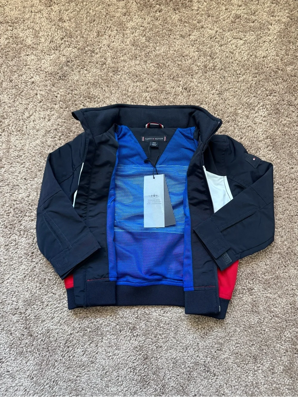 Tommy Hilfiger Colorblock Hooded Full Zip Windbreaker Jacket Navy Red White 24M